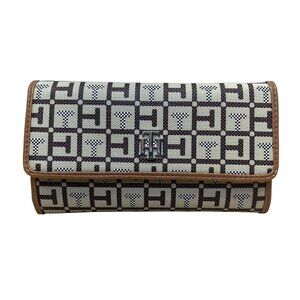 Tommy Hilfiger Womens Brown Beige Signature Canvas Snap Closure Clutch Wallet